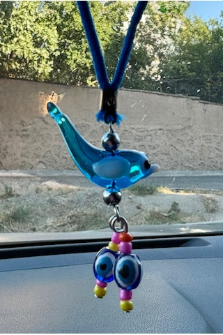 Şeffaf Mavi Kuş Araba Nazarlık, Cam Aksesuar, Araba Nazar Süsü -