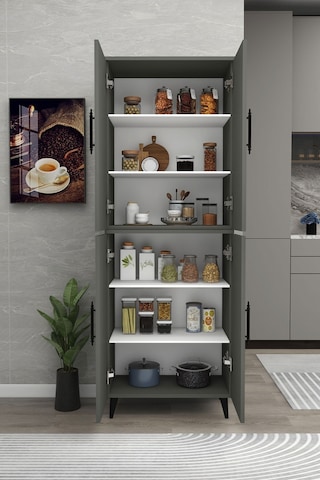 Meta 6 Raflı 4 Kapaklı Çok Amaçlı Xl Dolap Mutfak Banyo Balkon Erzak Killer Dolabı - Antrasit