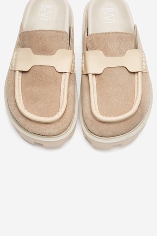 Luvishoes Vela Bej Süet Hakiki Deri Kadın Terlik Bej