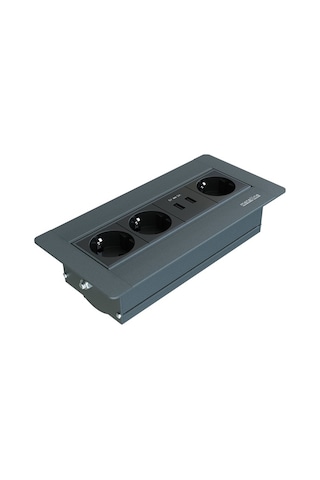Metalline® Sole-line Dönmeli Masaüstü Priz Kutusu Usb - Antrasit