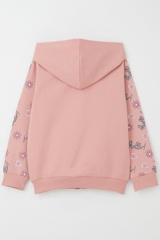 Breeze Kız Çocuk Hırka Sevimli Kız Baskılı Kolları Çiçek & Kalp Desenli 1-4 Yaş, Gülkurusu Gül Kurusu