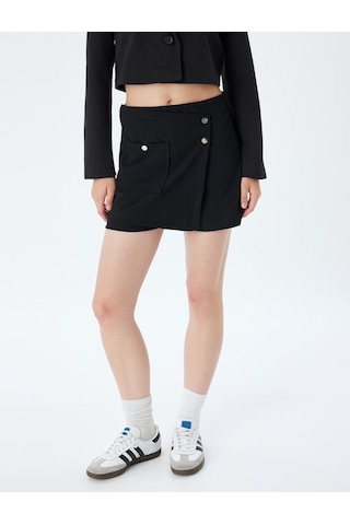 Koton Mini Şort Etek Çıtçıt Düğme Detaylı Cepli Slim Fit Siyah 5wal70003ık Siyah