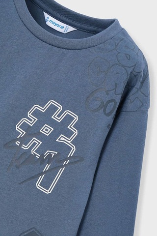 Erkek Çocuk Basketbol Temalı Grafik Baskılı Uzun Kollu T-shirt - Mavi SARI