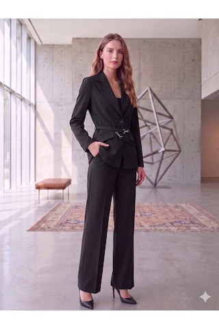 Prenses Blazer Ceket Geniş Paça Pantolon Takım Elbise Siyah