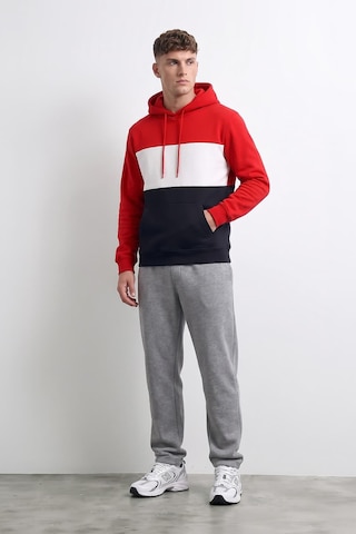 Markapia Erkek Kapüşonlu Cepli İçi Polarlı Parçalı Sweatshirt Kırmızı