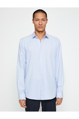 Koton Spor Gömlek Slim Fit Klasik Yaka Uzun Kollu Non Iron Açık İndigo 3sam60027hw Açık İndigo