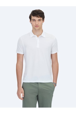 Kip Beyaz Desenli Polo Yaka T-shirt