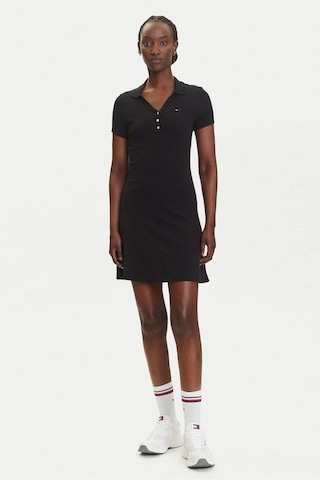 Tommy Hilfiger Kadın Polo Yaka Fit & Flare Kesim Fitilli Elbise - Siyah-8677 Triple Black