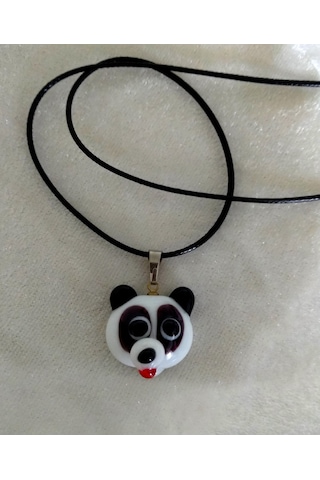 Handmade El Yapimi Murano Cam Kolye-Panda Modeli Gümüş