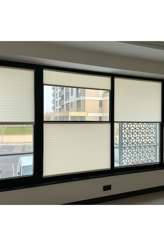 Perdema Yapışkanlı Jalvolin Plise Cam Balkon Perdesi - Ofis Perdesi - Mutfak Perdesi - Salon Perdesi Beyaz