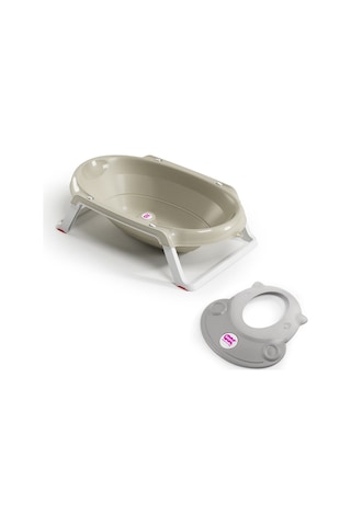 Okbaby Bebek Banyo Seti Onda Slim Katlanır Küvet + Hippo Duş Şapkası A.gri