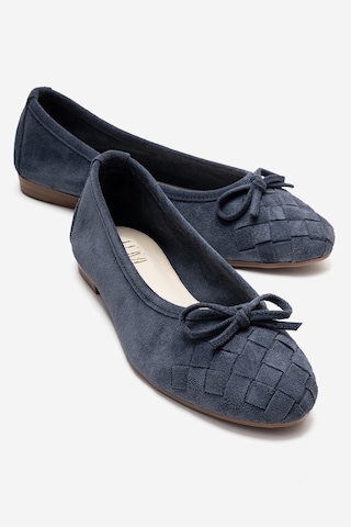 Luvishoes 03 Kot Süet Hakiki Deri Kadın Babet Ayakkabı Mavi
