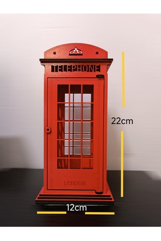 Ahşap Dekoratif Işıklı Londra Telefon Kulübesi - Mumluk, Dekoratif, Süs Londra Telefon Kulübesi