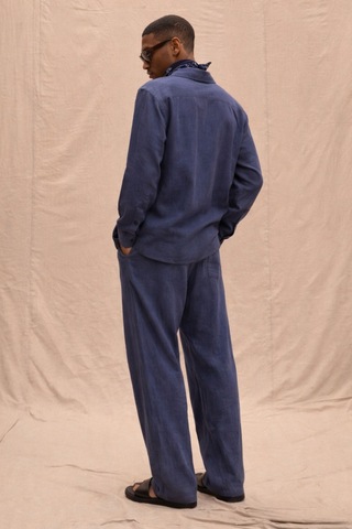 Cool Tarz Erkek Lacivert Tencel Kumaş Oversize Gömlek Pantolon Takım Rahat Kesim Yazlık Kombin Lacivert Lacivert