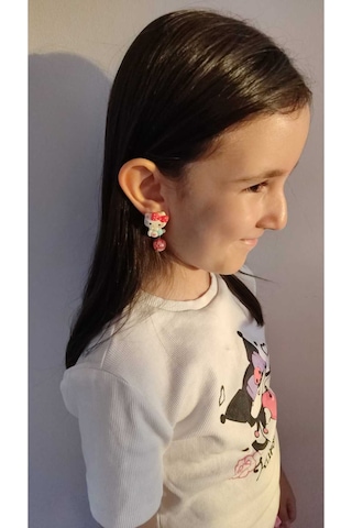 Sevimli Hello Kitty Figür İçi Simli Sallantılı Boncuk Klipsli Çok Renkli