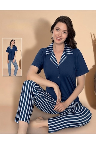 Boyraz Kadın Milan Boydan Düğmeli Kısa Kol İnce Pijama Takımı 11036 - 1 Adet 001
