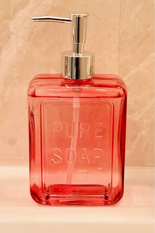Makri Home Renkli Cam Sıvı Sabunluk, 500 Ml, Pembe Pembe