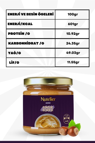 Nutelier %100 Fındık Şekersiz Fındık Ezmesi 200 G