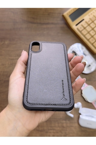 Apple iPhone X Uyumlu Premium Deri Dokulu Darbelere Karşı Dayanıklı Nazal Silikon Kılıf Siyah