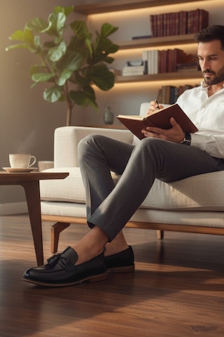 Enoch Hakiki Deri Siyah Püsküllü Bağcıksız Erkek Klasik Loafer Siyah