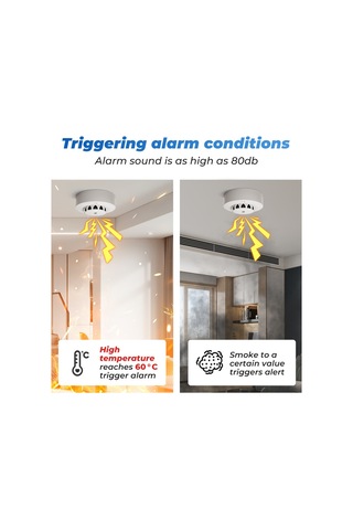 Gajeena Akıllı Wifi Duman Dedektörü - Sıcaklık/nem Sensörlü, Alexa & Google Uyumlu, Uyarı Bildirimi
