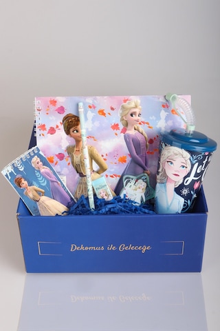 Dekomus Lisanslı İle Gıft Box Özel Kutulu "frozen Karlar Ülkesi Kırtasiye Seti" Pipetli Bardak,silgi,not Defteri Altın