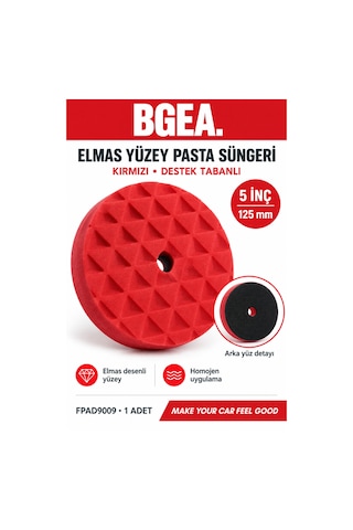 Bgea Elmas Yüzey 5 İnç 125 Mm Kırmızı Destek Tabanlı Pasta Süngeri