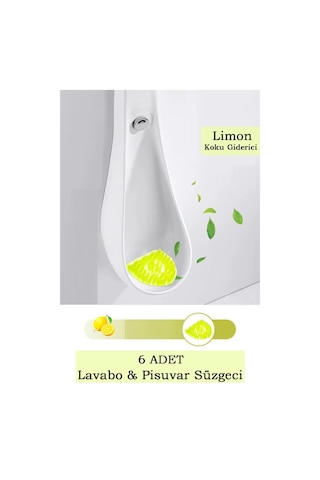6 Adet - Limon Kokulu Pisuvar Süzgeci Lavabo Yer Gideri Koku Giderici Hijyenik Tuvalet Matı
