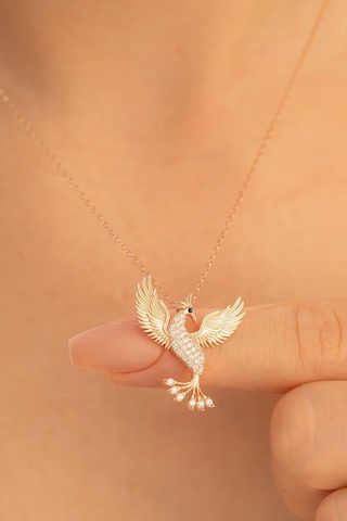 Anka Kuşu Zirconia Taşlı Rose Renk 925 Ayar Gümüş Sevgiliye - Eşe - Anneye - Arkadaşa Hediye Kolye