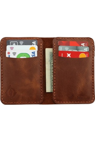 Twingold İsme Özel Dikey Mini Cüzdan - %100 Rainbow Deri - A010005 - Kahverengi Kahverengi
