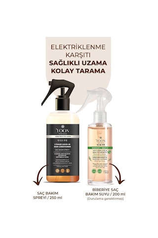 Yoon 2'li Vegan Saç Spreyi & Biberiyeli Saç Bakım Suyu, Keratin & Kolajen İçeren Set
