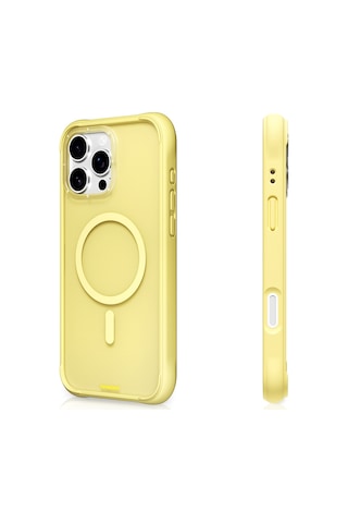 İphone 16 Pro Max Uyumlu Kılıf M-safe Şarj Özellikli Youngkit Macaroon Serisi Kapak Sarı Sarı