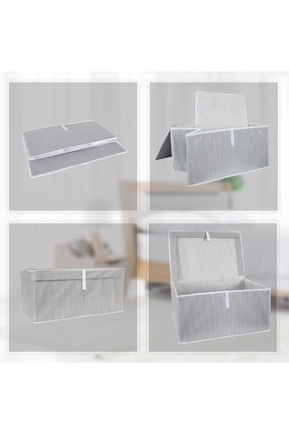 Mega Kutu Hurç, Yastık Çarşaf Kıyafet Dolap İçi Düzenleyici Mukavva Destekli 60x40cm 3 Adet Gri Gri - Beyaz