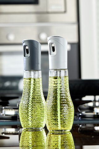 2'li Cam Sprey Airfryer Yağdanlık Püskürtmeli Zeytinyağı, Sirke Ve Sıvı Yağ Şişesi Mutfak Yağdanlık Gri