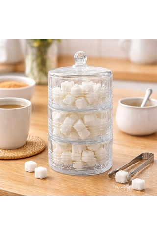 Home Collectıon Sdg1009c/g Chester Cam Kapaklı Şekerlik Ve Lokumluk 3katlı - 12'li Paket Diğer