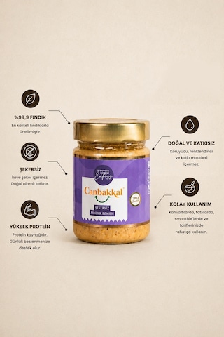 Canbakkal %99,9 Şekersiz Fındık Ezmesi 300 G İlave Şekersiz ve Katkısız Saf Fındık Kreması