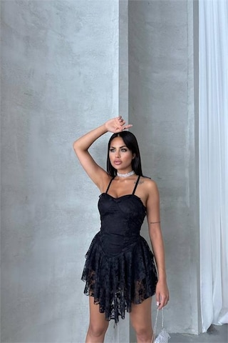 Dip Moda Kadın İçi Şortlu Prenses Mini Elbise Dpnbdf060 Siyah
