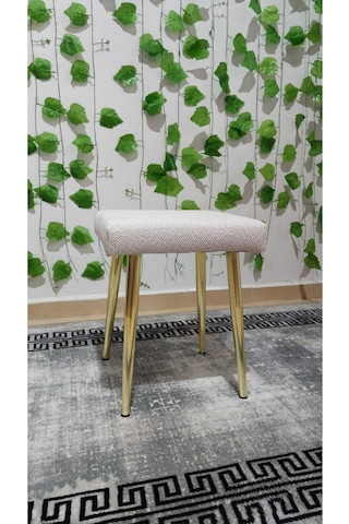 Özcan Metal Gold Metal Ayak Teddy Kumaş Dekoratif Çok Amaçlı Peluş Puf Tabure Bench Koltuk Sandalye Bej