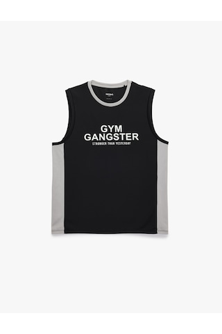 Koton Regular Fit Renk Bloklu Kolsuz Bisiklet Yaka Baskılı Spor Atlet Siyah 6sam30040nk