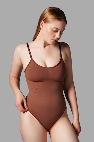 Kadın Dikişsiz Çıtçıtlı String Body Korse 9052 Kahverengi