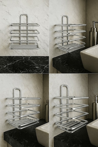 Krom Yapışkanlı Diş Fırçalık - Duvar Tipi, Çok Amaçlı Organizer - Paslanmaz Metal - Dş-01 Krom
