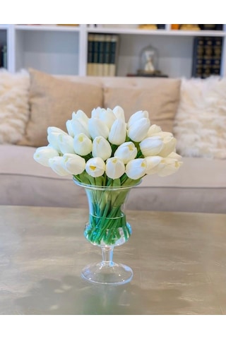 Yapay Çiçek Islak Lale Gerçeksi Doku 10Lu Beyaz (453196406)