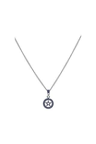 Erkek Siyah Oksit Kaplama Pentagram Simge Uçlu Kolye Siyah