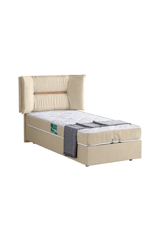 Setaymobilya Baza, Lizbon Tek Kişilik Baza + Başlık + Comfort Yatak, Krem