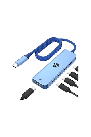 Vcom Cue11s Type-c To 4-usb-c 10gbps +pd 3.0 100w Mavi Çoklayıcı