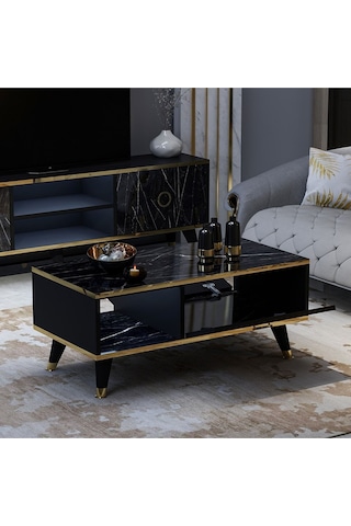 Sophia Orta Sehpa - Siyah / Mermer Siyah