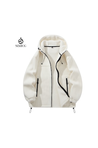 Avrupa Beden Erkek Sonbahar/kış Polar Kapüşonlu Ceket Beyaz