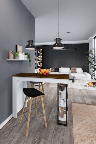 Dekorfim DF01103BR Raflı Yüksek Bar Masası Mutfak Yemek Masası