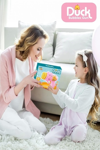 Pilli Ördek Köpük Tabancası - Baloncuk Tabancası - Köpüklü Silah - Baloncuk Oyunu - Pembe Renkli