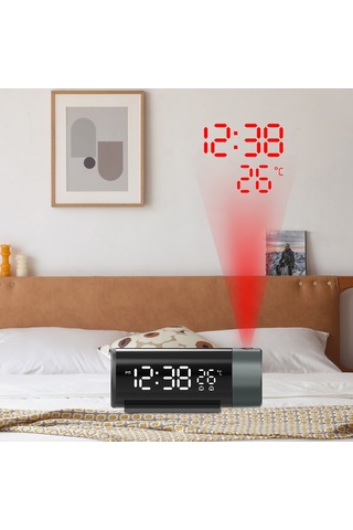 Tenfowee Fj1006a Siyah Led Projeksiyon Alarm Saati: Usb Şarj, 4 Seviye Parlaklık, Snooze, Sıcaklık Göstergesi Ve 180 Döner Projeksiyon